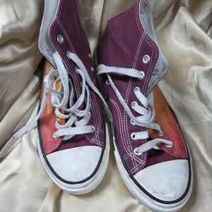 High-Top Burgundy and Orange Sneakers